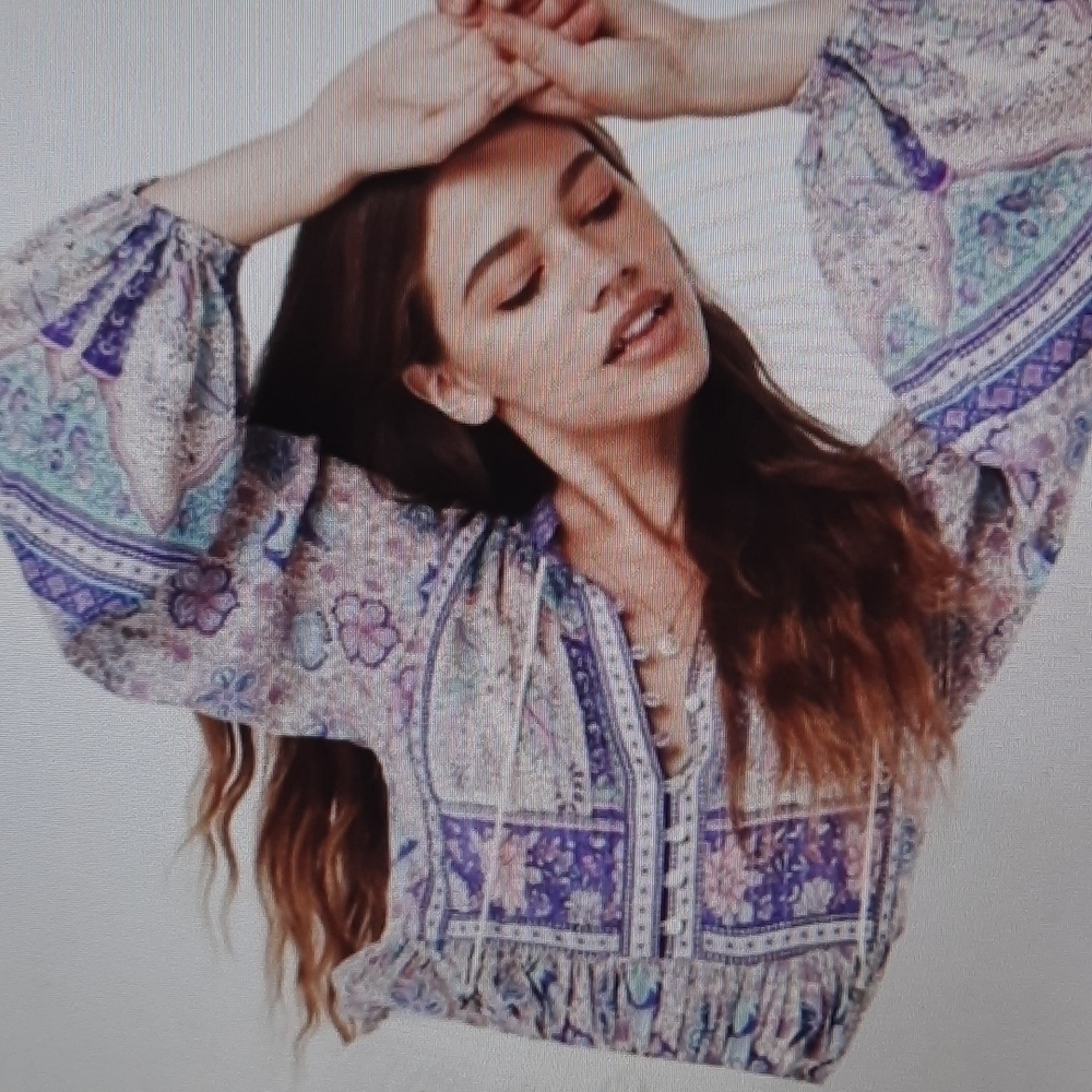 Spell & The Gypsy Poinciana Blouse Lilac Purple Lurex Boho XS - Picture 3 of 14